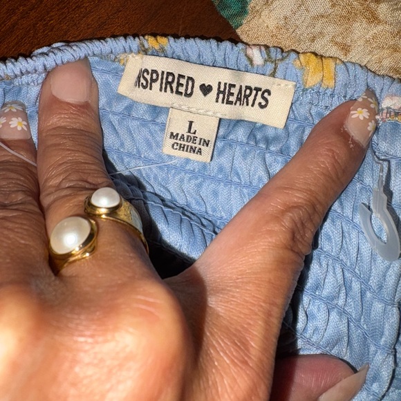 Inspired Hearts Blue and Yellow Floral Puff Sleeve Dress - Picture 3 of 4